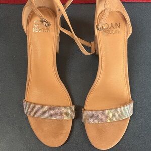 Madden NYC Tan Rhinestone Strap Heels